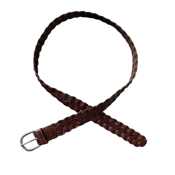American Eagle AEO Brown Braided Woven Silver Buckle Belt Men’s 45 Inches - Picture 6 of 11